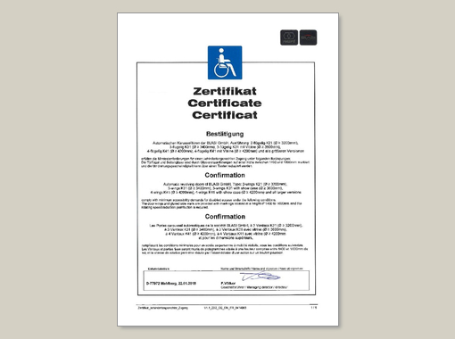 K31/K41/K21 Zertifikat Behindertengerechter Zugang