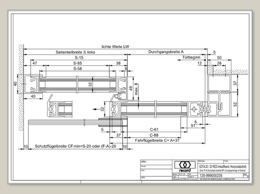 System 20 STA Schiebetür mit ISO Glas mit Seitenteil