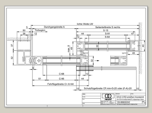 System 20 STA Schiebetür mit ISO Glas mit Seitenteil rechts