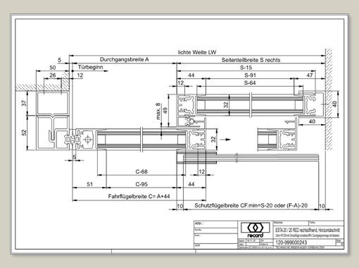 System 20 STA Schiebetür mit ISO Glas mit Seitenteil rechts