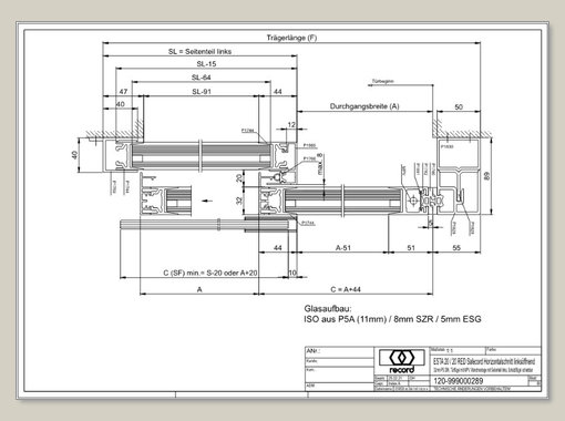 System 20 STA Schiebetür mit ISO Glas mit Seitenteil