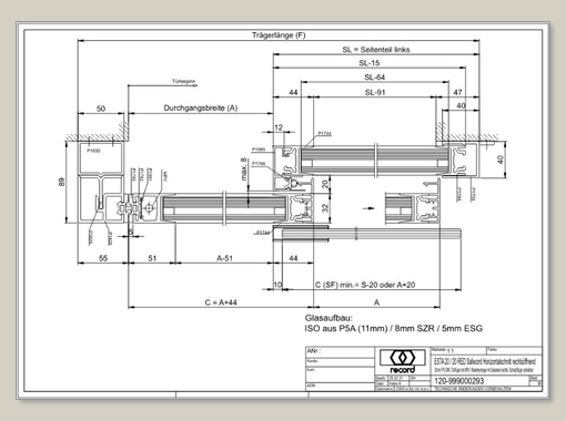 System 20 STA Schiebetür mit ISO Glas mit Seitenteil