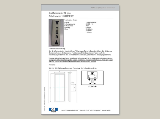 Datenblatt für Großflächentaster AP Grau