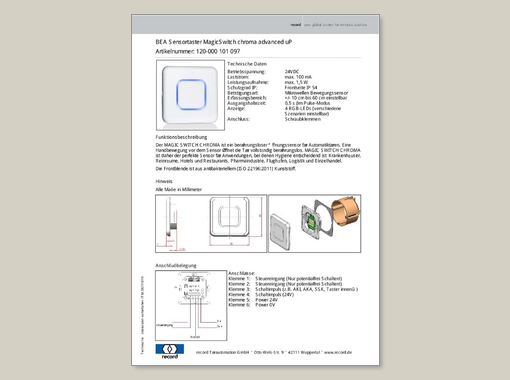 Datenblatt für BEA Sensortaster MagicSwitch chroma advanced-UP
