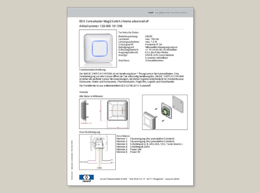 Datenblatt für BEA Sensortaster MagicSwitch chroma advanced-AP
