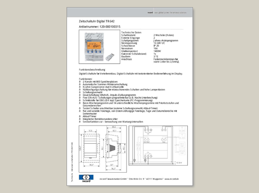 Datenblatt für Zeitschaltuhr Digital TR642