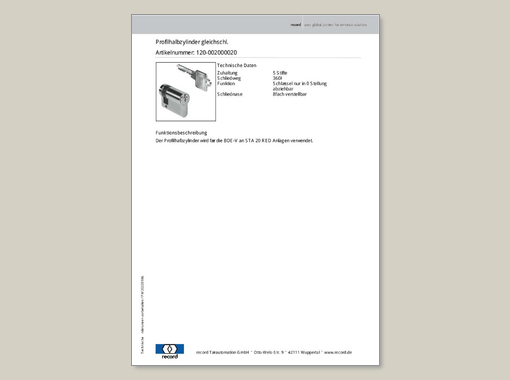 Datenblatt für Profilhalbzylinder gleichschließend