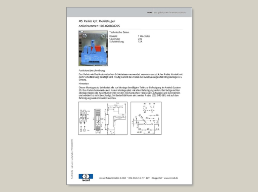 Datenblatt für MS Relais kpl.-Relaisträger
