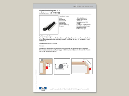 Datenblatt für Fingerschutz-Rollosystem Nr. 25