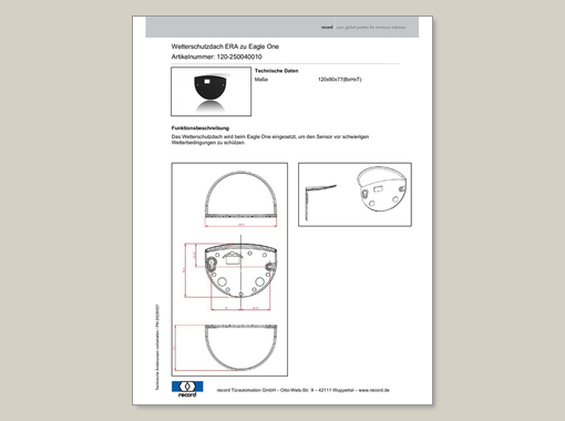 Datenblatt für Wetterschutzdach ERA zu Eagle One