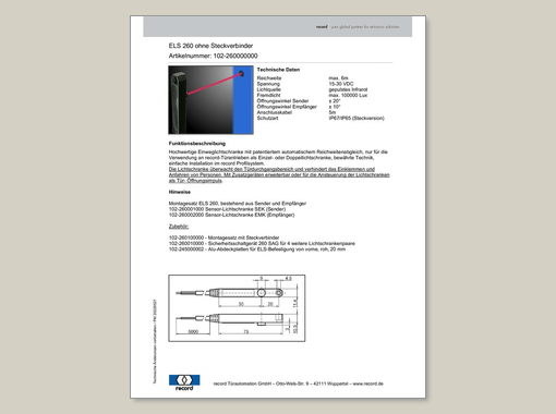 Datenblatt für ELS 260 ohne Steckverbinder