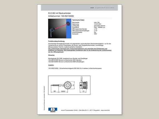Datenblatt für ELS 262 mit Steckverbinder