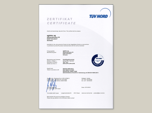 record system DFA 127 – TÜV Zertifikat