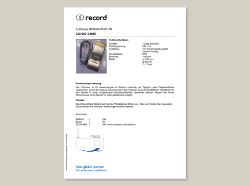 Datenblatt für Fußtaster RVS304 universal L-R