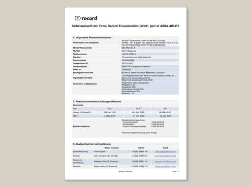Selbstauskunft record Türautomation GmbH